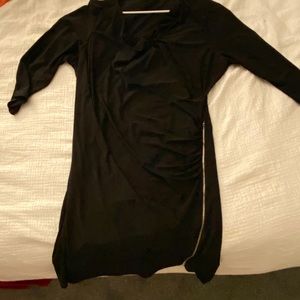 Black faux wrap dress with zipper